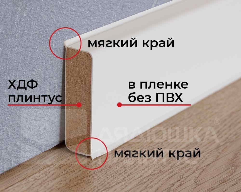 Плинтус ХДФ Dollken Cubu Flex Life 40мм х 11/13мм х 2,5 м 1013 (5012) Белый