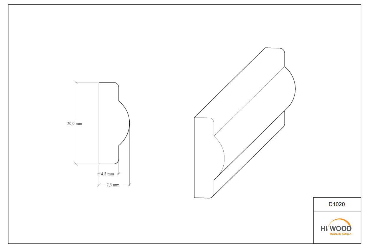 Молдинг из полистирола высокой плотности HI-WOOD D1020 20х7,5мм 2,0м